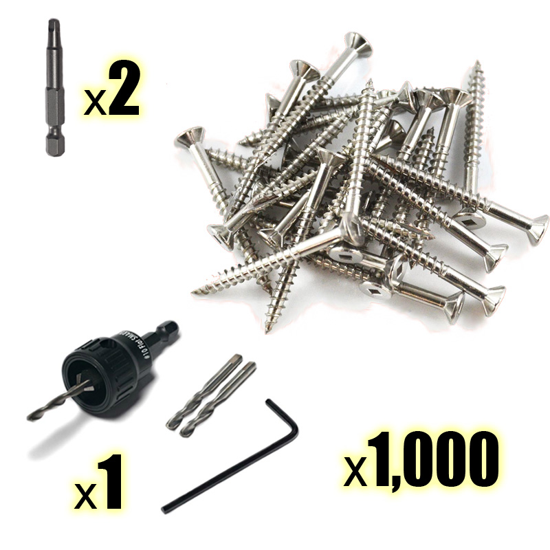 1000 Decking Screws 12 Gauge 65mm Stainless Steel 304 + SMART-BIT + 2x Drive Bits