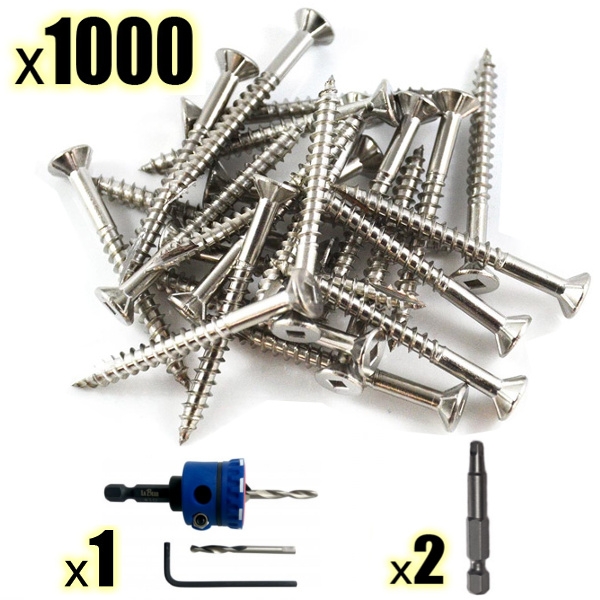 1000 Decking Screws 10 Gauge 50mm Stainless Steel 316 + EZ-BIT + 2qty Drive Bits