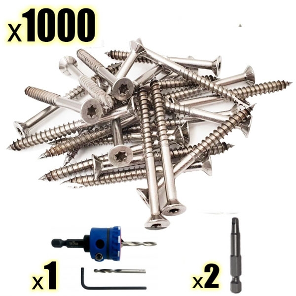 1000 Decking Screws 10 Gauge 50mm Torx Stainless Steel 316 + EZ-BIT + 2qty Drive Bits